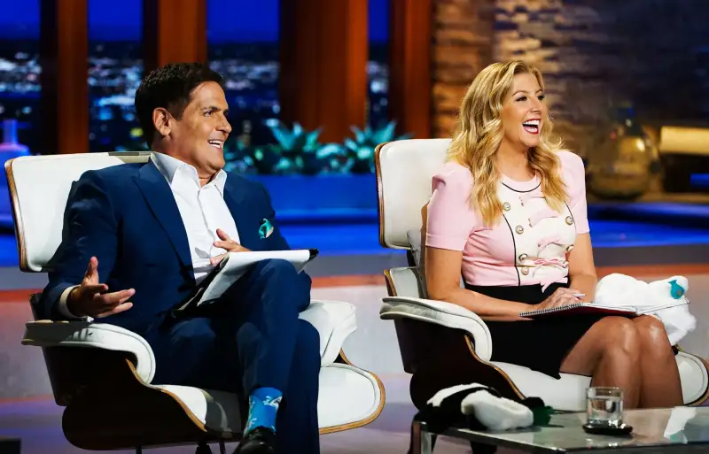 Mark Cuban and Sara Blakely filming season nine of Shark Tank in Los Angeles in June.