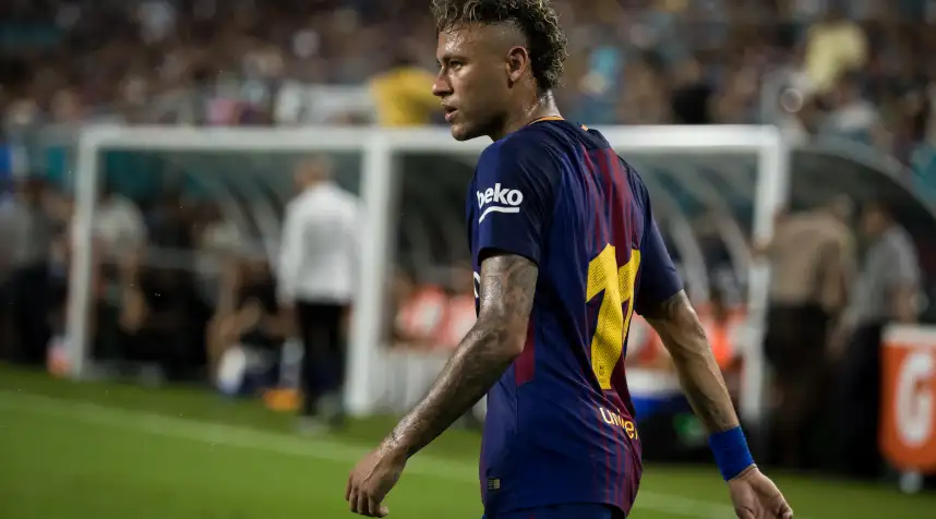 MIAMI, FL - JULY 29: Neymar #11 of Barcelona turns back after a missed shot on goal during the International Champions Cup El Clásico match between FC Barcelona and Real Madrid.