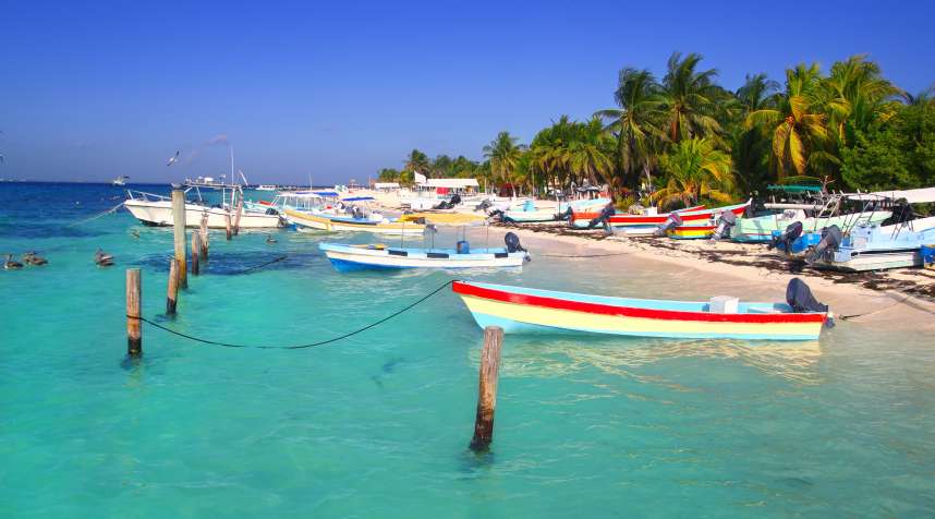 Boats floating in the Caribbean, Isla Mujeres, Mexico