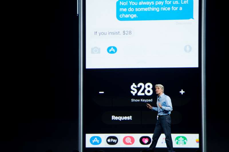 Apple Senior VP of Software Engineering Craig Federighi presents Apple Pay during Apple's World Wide Developers Conference in San Jose, Ca. on June 5, 2017.