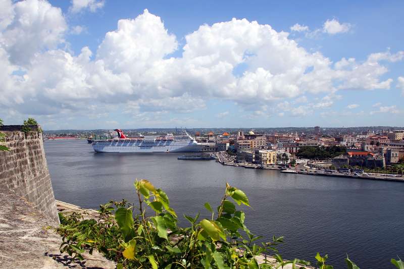 A panoramic view of the Malecón with the Carnival Paradise parked at the cruise terminal on the far left hand side on June 30, 2017, in Havana, Cuba.