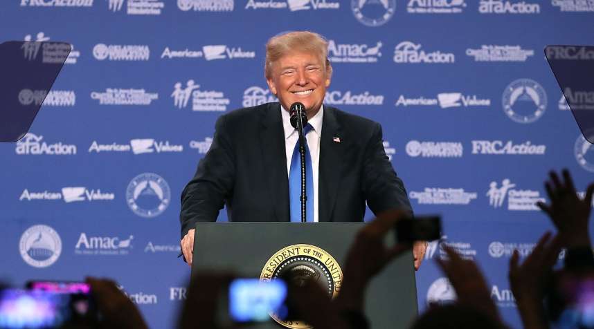 President Donald Trump speaks during the annual Family Research Council's Values Voter Summit on October 13, 2017.