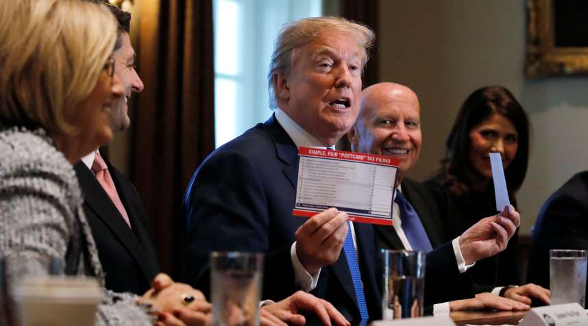 U.S. President Donald Trump promotes a newly unveiled Republican tax plan on Thursday, November 2, 2017.
