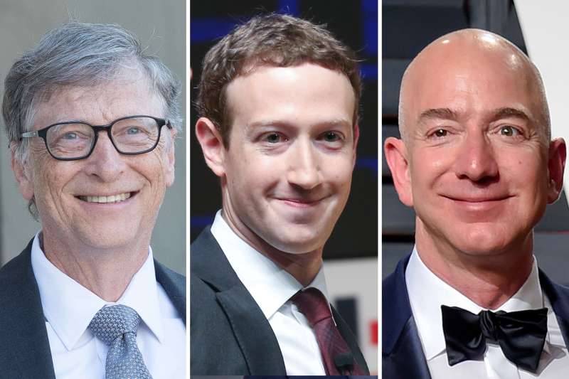 (Left to right) Bill Gates, Mark Zuckerberg, Jeff Bezos