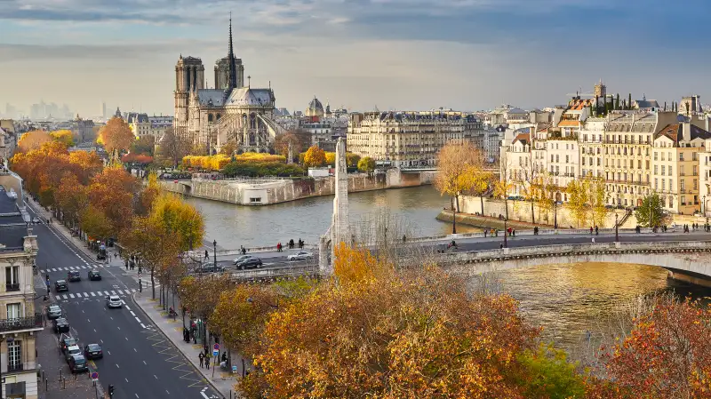 Notre-Dame de Paris on a bright fall day