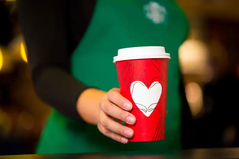 Starbucks 2017 holiday cups photographed on Monday, October 23, 2017.  (Joshua Trujillo, Starbucks)