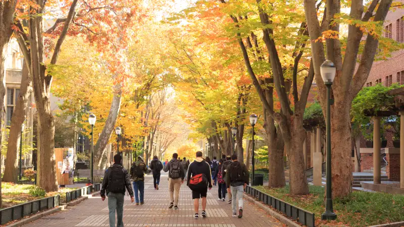 University Campus with Crowd of Students