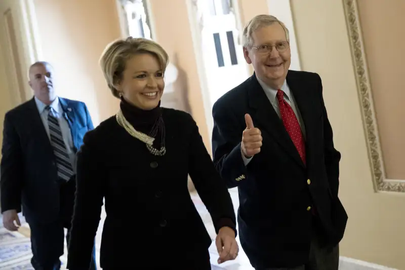 Senate Majority Leader Mitch McConnell walking to Senate floor