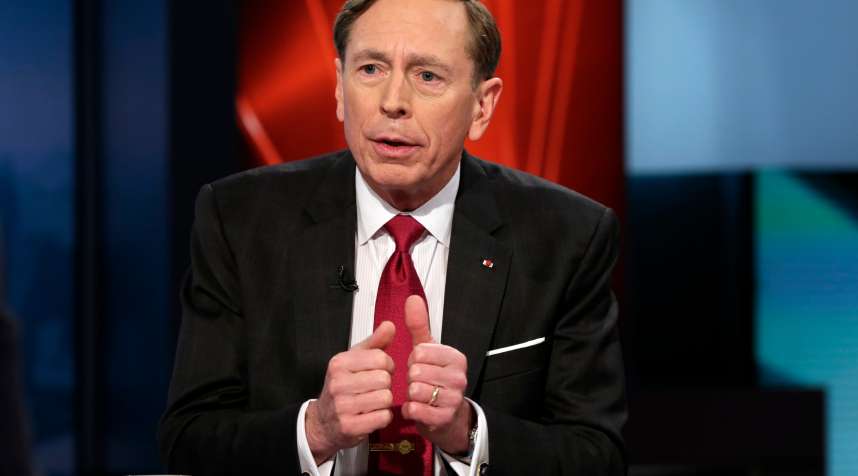 Former CIA Director and retired Gen. David Petraeus is interviewed by host Anthony Scaramucci and Maria Bartiromo during the taping of the premiere show of  Wall Street Week,  on the Fox Business Network, in New York, Thursday, March 17, 2016.