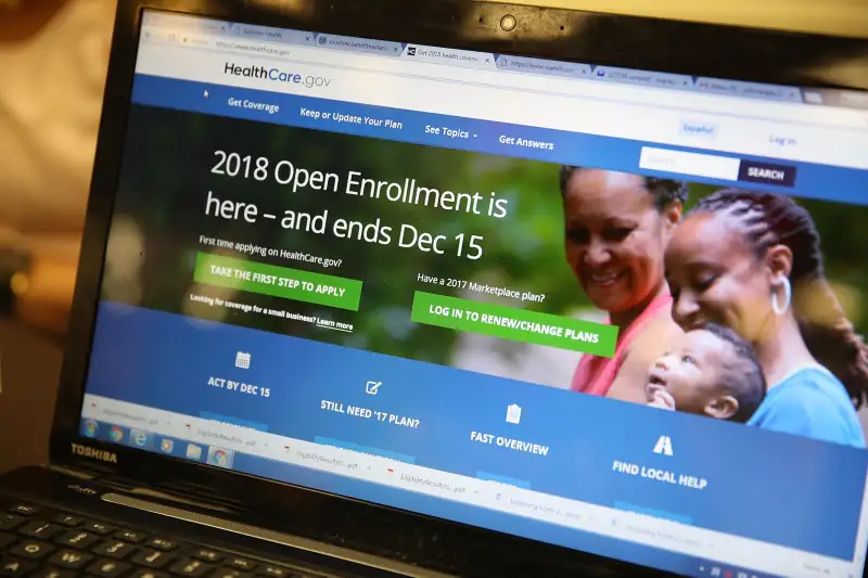 A computer screen shows the enrollment page for the Affordable Care Act on November 1, 2017 in Miami, Florida