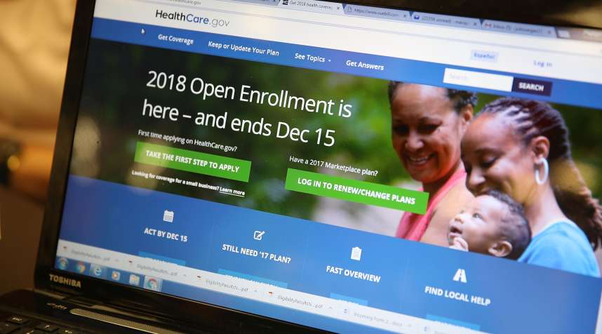 A computer screen shows the enrollment page for the Affordable Care Act on November 1, 2017 in Miami, Florida