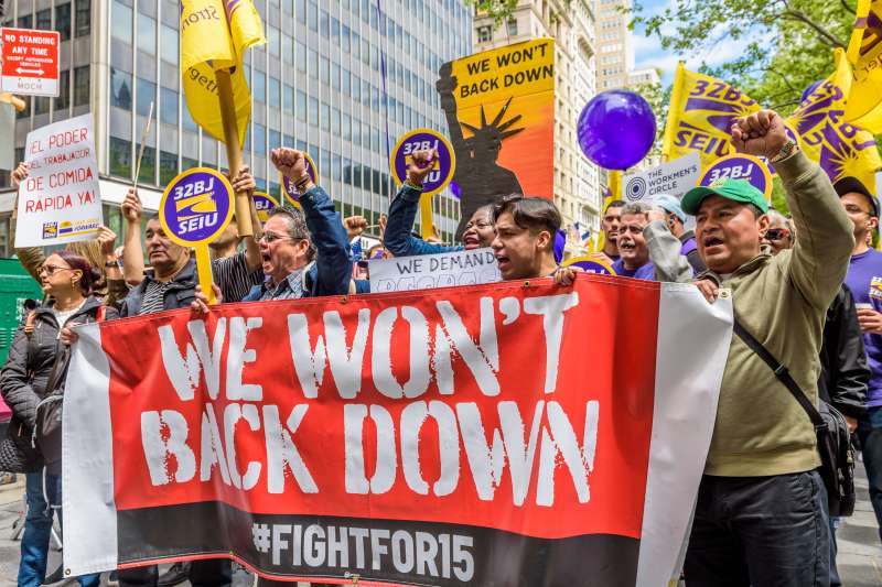 Ahead of an expected City Council vote, fast-food workers and their supporters held a rally outside New York City Hall in May 2017.