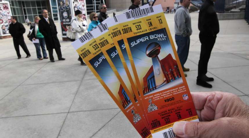 New England Patriots fans wait in line to pick up their Super Bowl tickets for Super Bowl XLVI at Gillette Stadium.
