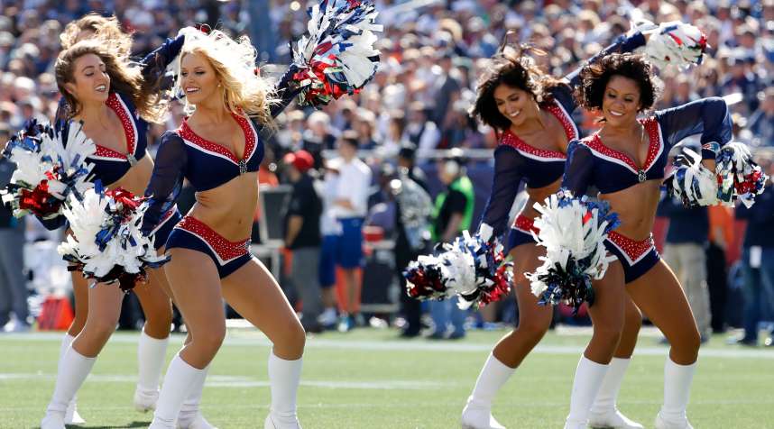 Patriots cheerleader dance during a game between the New England Patriots and the Carolina Panthers at Gillette Stadium in Foxborough, Massachusetts.
