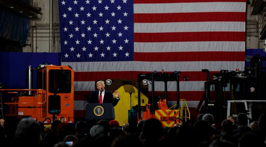 President Donald Trump speaks after a tour of H&amp;K Equipment Company to promote his tax and economic plan, Thursday, Jan. 18, 2018, in Coraopolis, Pa.