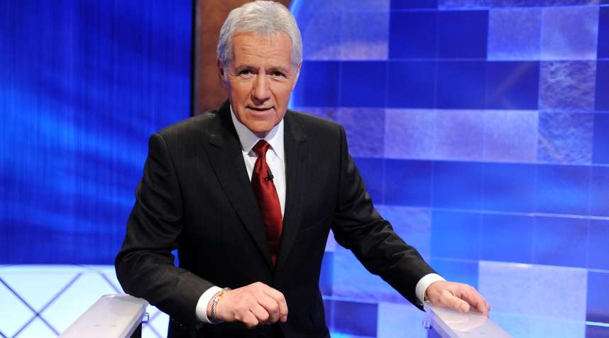 Game show host Alex Trebek poses on the set of the  Jeopardy!  Million Dollar Celebrity Invitational Tournament Show Taping on April 17, 2010 in Culver City, California.