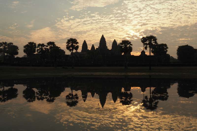 Angkor Wat at sunrise. The temple was built by the King