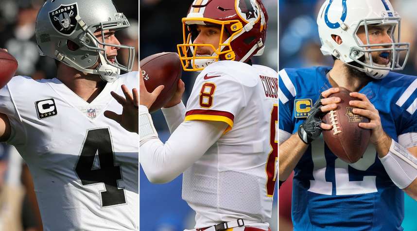 From L to R: Derek Carr of the Oakland Raiders, Kirk Cousins of the Washington Redskins and Andrew Luck of the Indianapolis Colts.