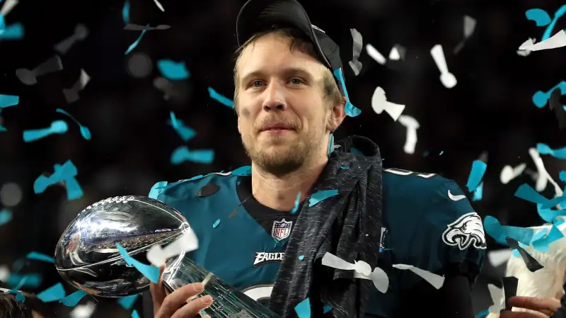 Nick Foles celebrates Super Bowl LII win