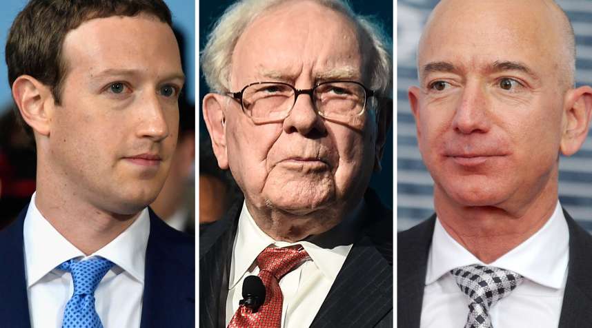 (L-R) Mark Zuckerberg, Warren Buffett, Jeff Bezos