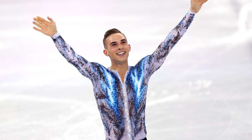 Adam Rippon of the United States of America celebrates after competing in the Figure Skating Team Event Men's Single Free Skating on day three of the PyeongChang 2018 Winter Olympic Games at Gangneung Ice Arena on February 12, 2018 in Gangneung, South Korea.