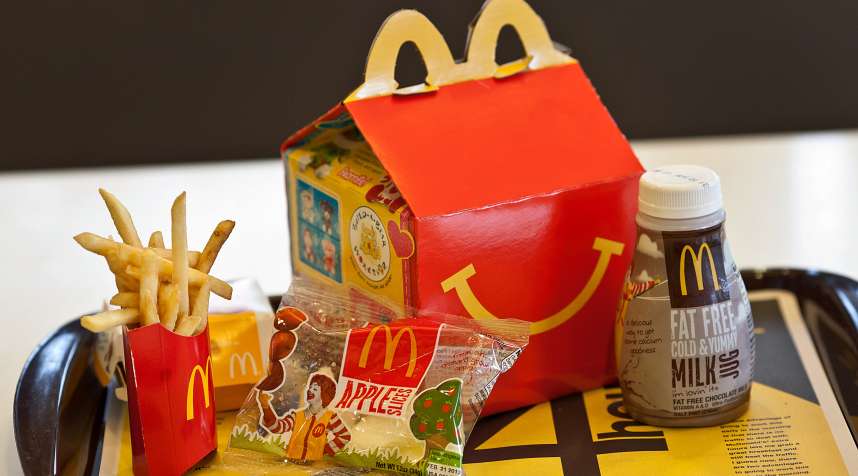 A Happy Meal is on a tray at a McDonald's in New Jersey