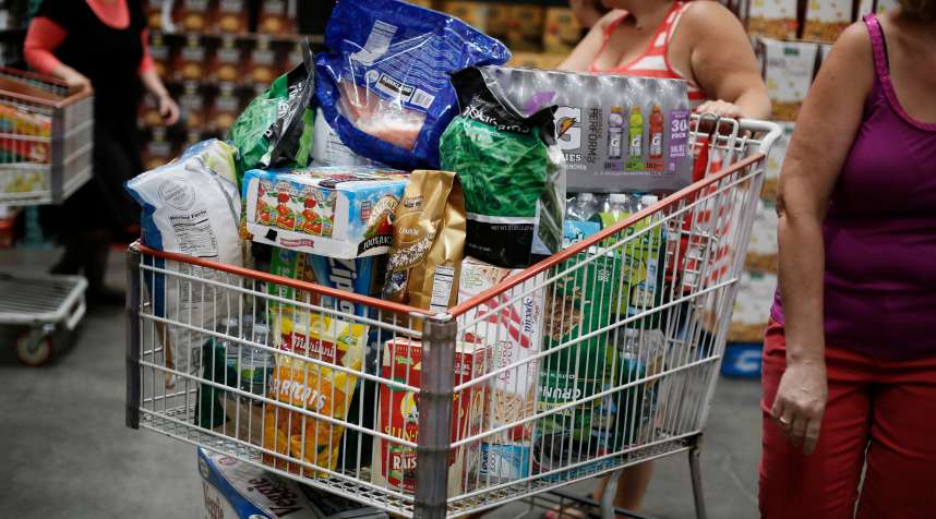 Shoppers fill their carts at a Costco Wholesale Corp. warehouse in Brooklyn, New York.