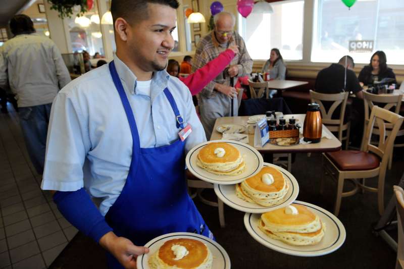 Tuesday is National Pancake Day at IHOP, when all customers get a free short stack of pancakes.