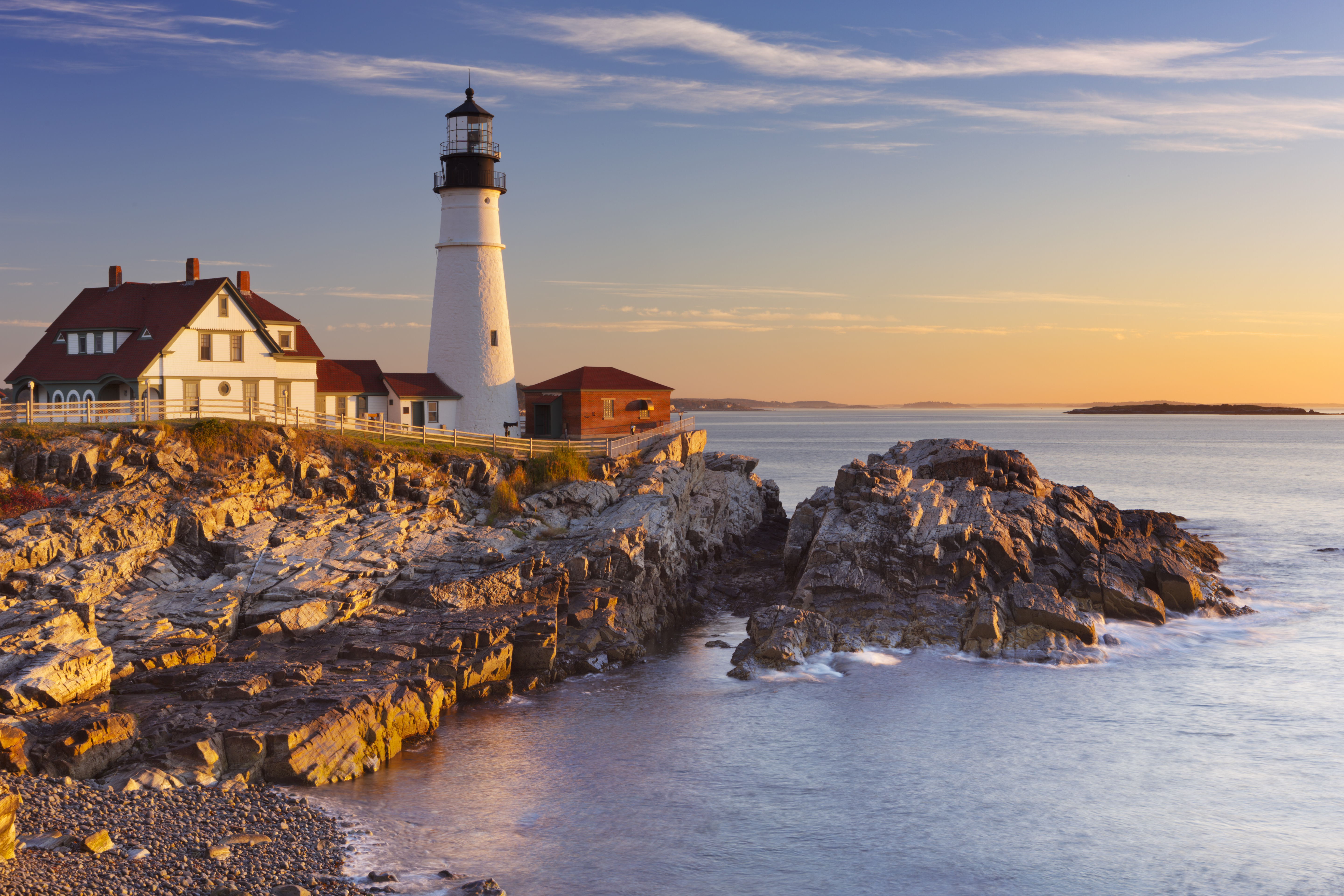 Portland Lighthouse, Maine, USA at sunrise