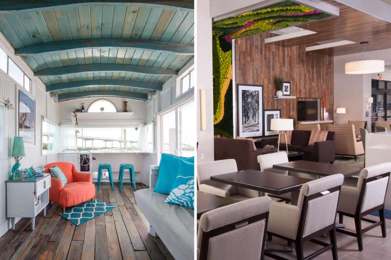 (left) A Pirate’s Life For Me – Houseboat!, Charleston, SC 5 from Airbnb; (right) Hampton Inn &amp; Suites by Hilton Augusta-Washington Road, GA