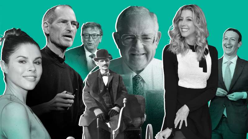 (left to right) Emily Weiss, Steve Jobs, Bill Gates, Henry Ford, Dave Thomas, Sara Blakely, Mark Zuckerberg