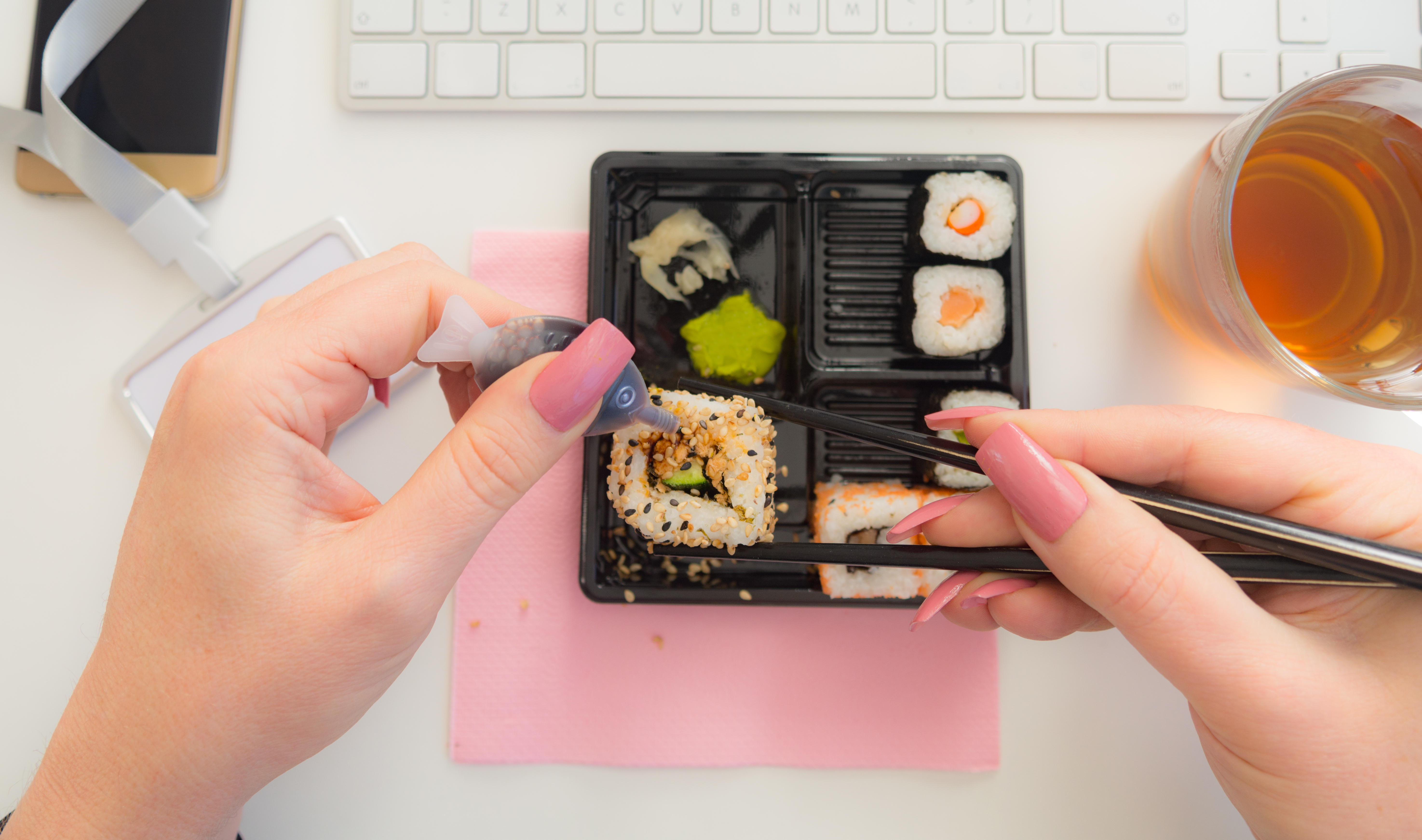 Personal perspective having Sushi during lunch at work