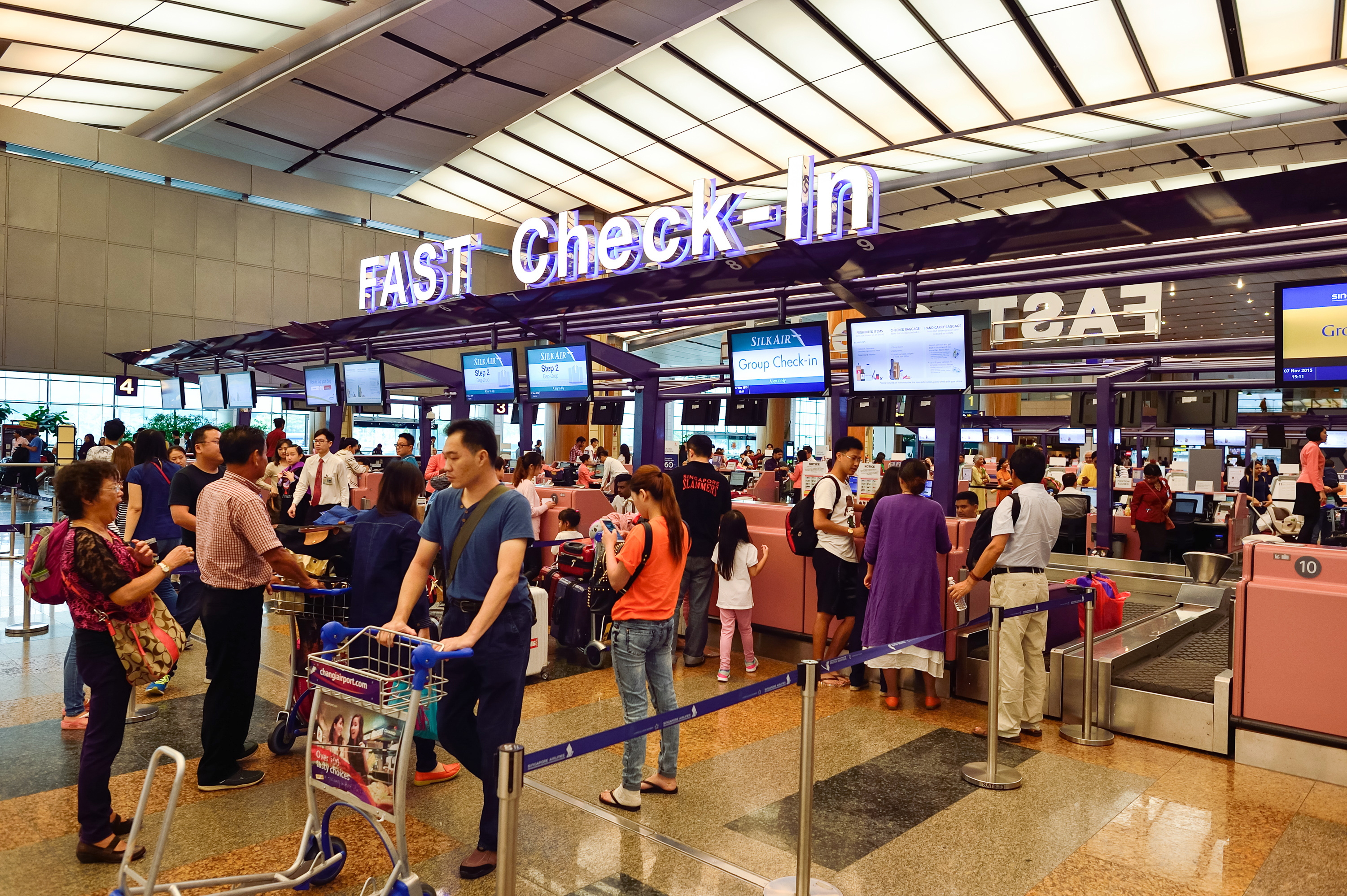 SilkAir check-in zone at Changi Airport, Singapore, November 7, 2015.
