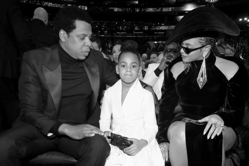 (L-R) Recording artist Jay-Z, Blue Ivy Carter and recording artist Beyonce attend the 60th Annual GRAMMY Awards at Madison Square Garden on January 28, 2018 in New York City.