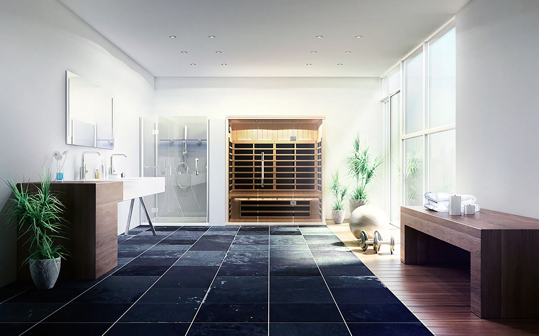 Luxury Home Spa with Traditional Sauna