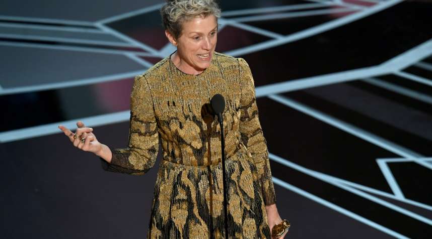 Actor Frances McDormand accepts Best Actress for 'Three Billboards Outside Ebbing, Missouri' onstage during the 90th Annual Academy Awards at the Dolby Theatre at Hollywood &amp; Highland Center on March 4, 2018 in Hollywood, California.