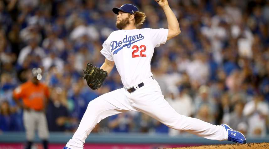 Clayton Kershaw #22 of the Los Angeles Dodgers, game seven of the 2017 World Series. Kershaw is expected to be the Dodgers starting pitcher on opening day in 2018.