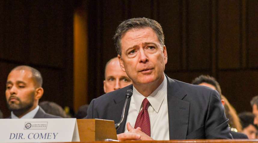 Former FBI Director James Comey testifies before the Senate Intelligence Committee, Washington DC, June 8, 2017.