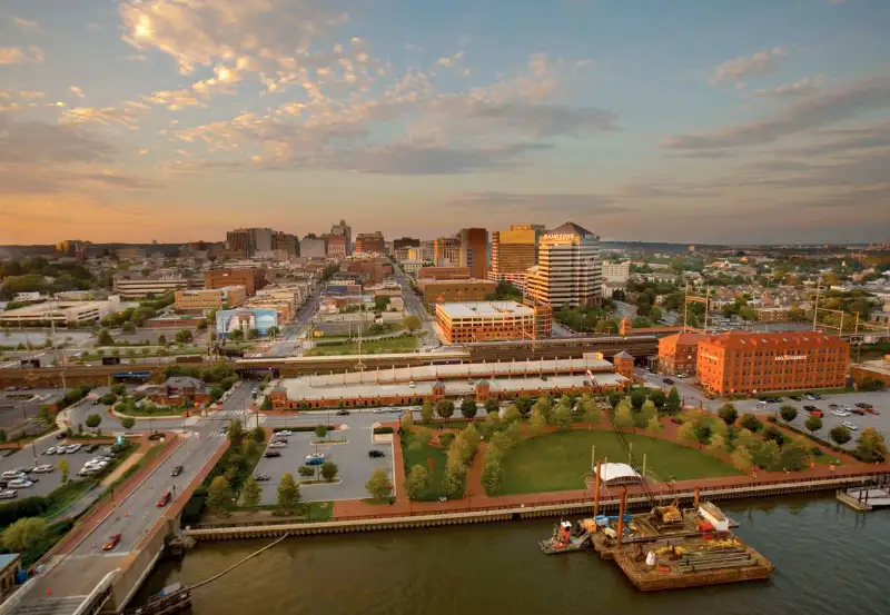 The Wilmington, Delaware skyline is seen from the south look