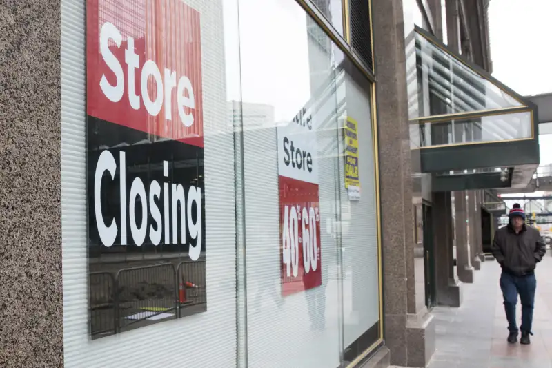 A store closing sign seen outside of Macy's on Nicollet Mall, Minneapolis, Minnesota, on Friday, February 24, 2017.