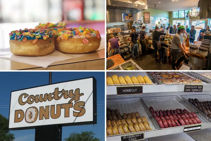 (clockwise from top left) Kolache Bar, Pip's Original Donuts & Chai, Country Donuts (2)