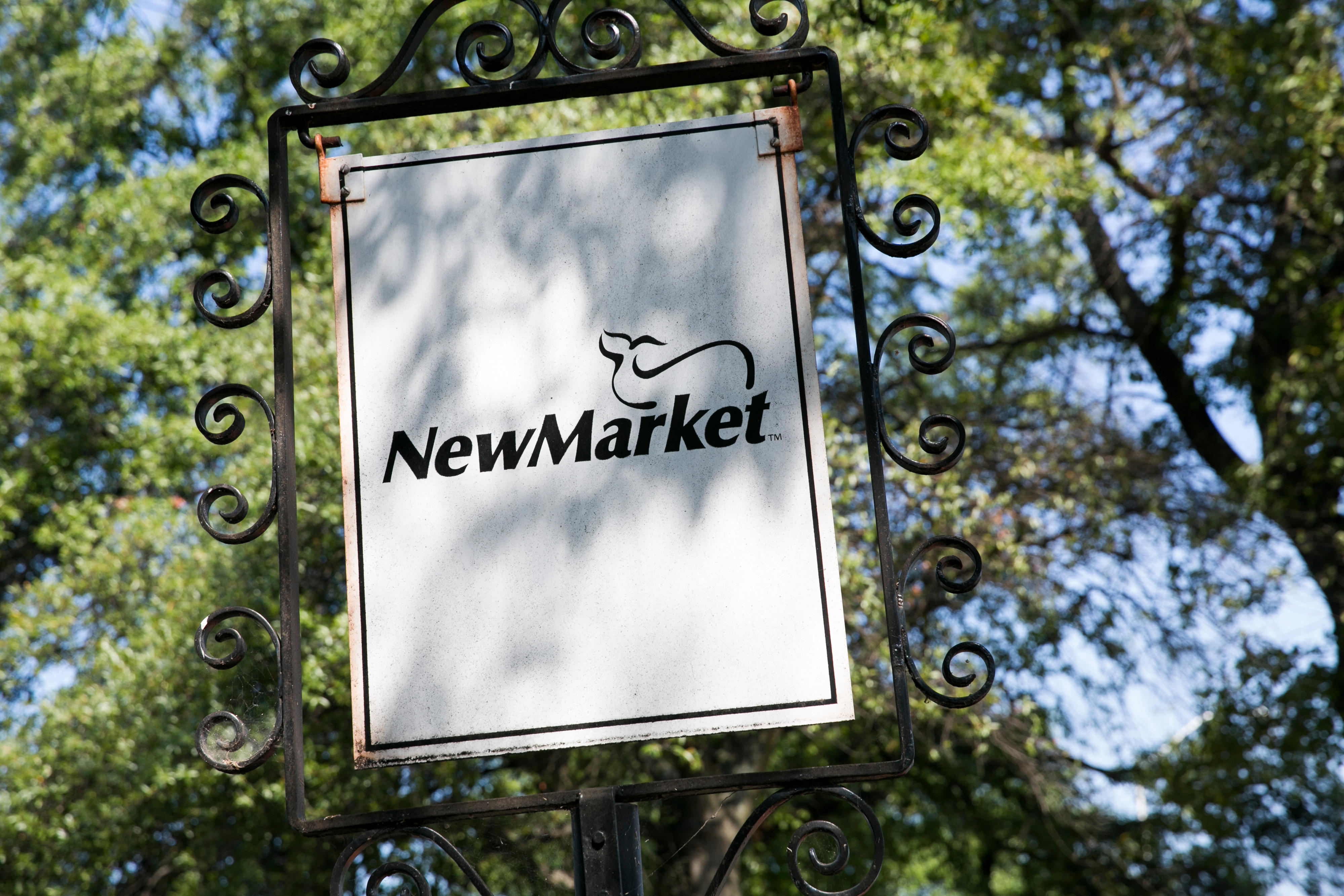 A logo sign outside of the headquarters of the NewMarket Corporation in Richmond, Virginia on July 19, 2015.