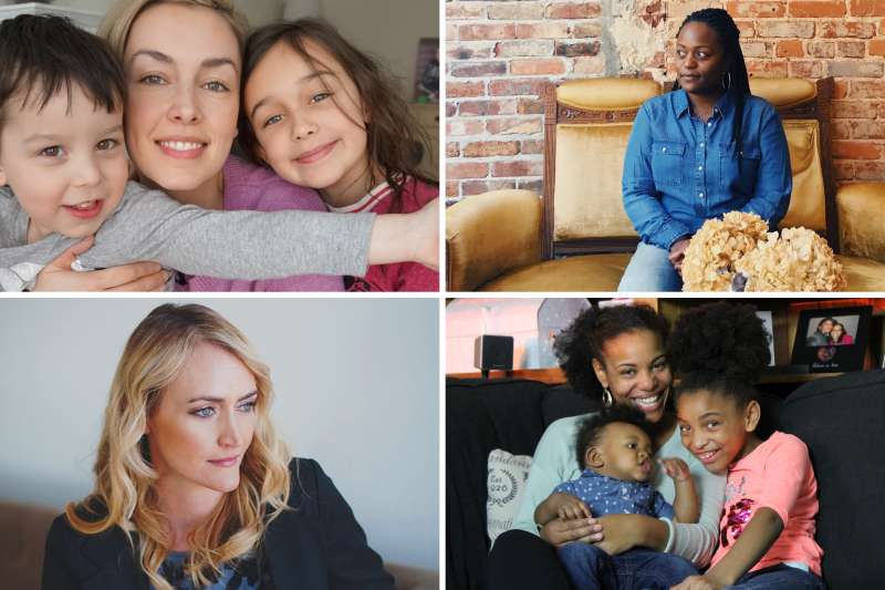 (clockwise from top left) Amanda Muse with Jack and Esmé; LaShawn Wiltz; Brandi Riley with James and Ayva; Heather Armstrong