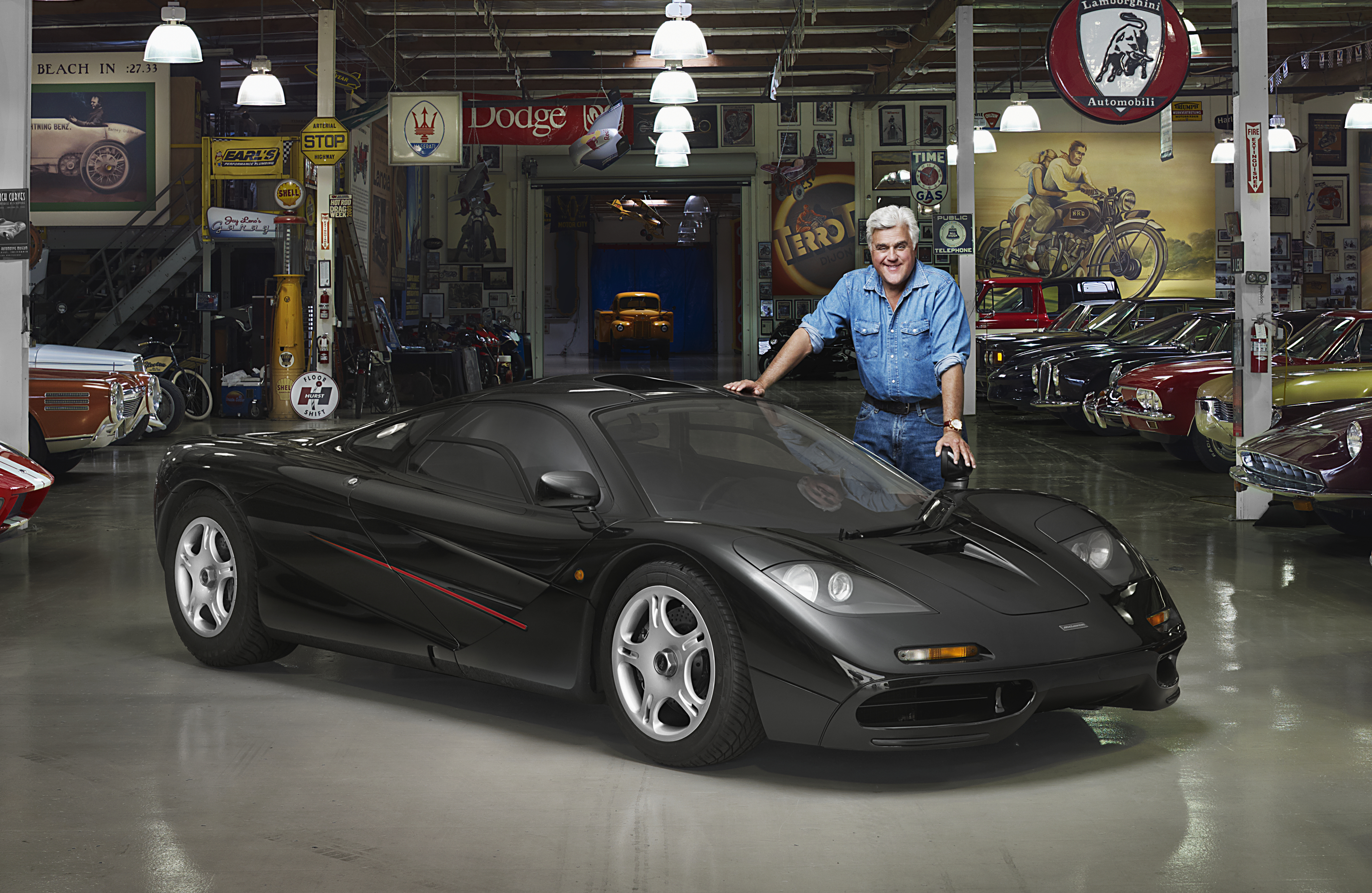 Jay Leno with his car collection