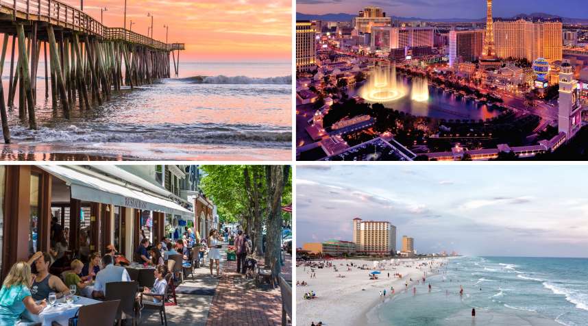 (clockwise from top left) Virginia Beach, Las Vegas, Pensacola, Southampton
