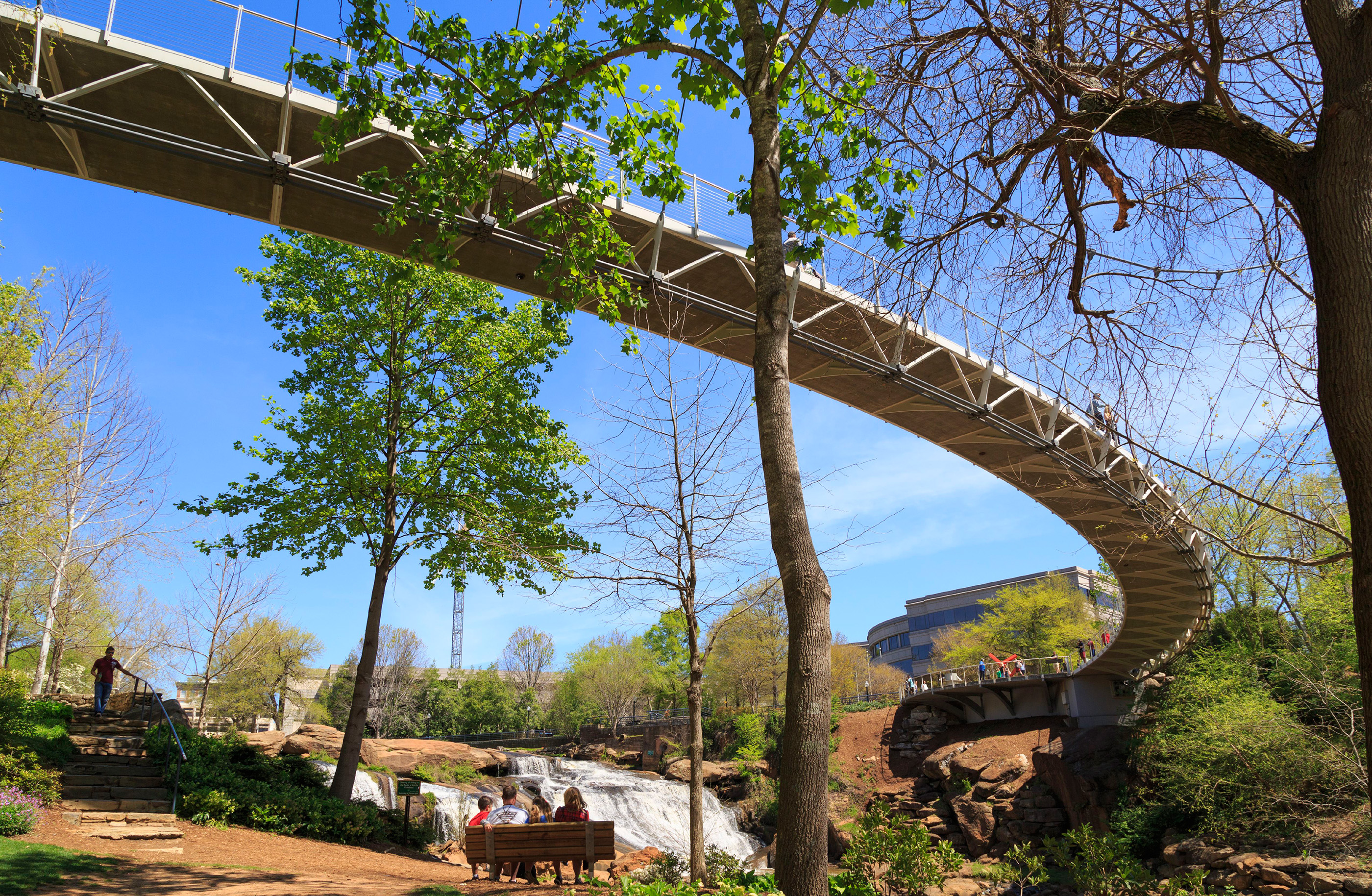 Liberty Bridge and Falls Park on the Reedy in Spring, Greenville, South Carolina