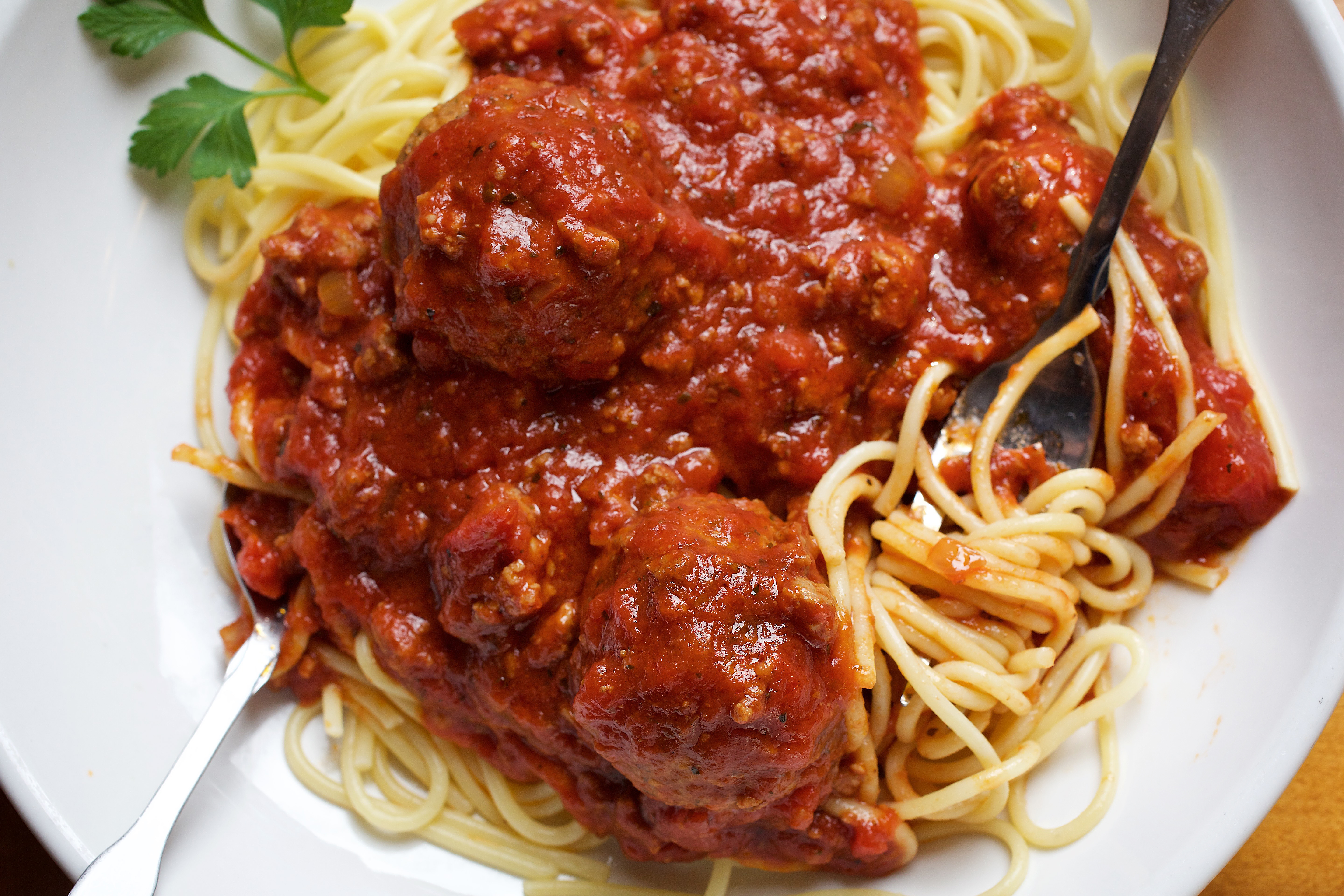 Create your own pasta--Spaghetti, Traditional Meat Sauce and Meatballs at Olive Garden photographed in Hyattsville, MD.