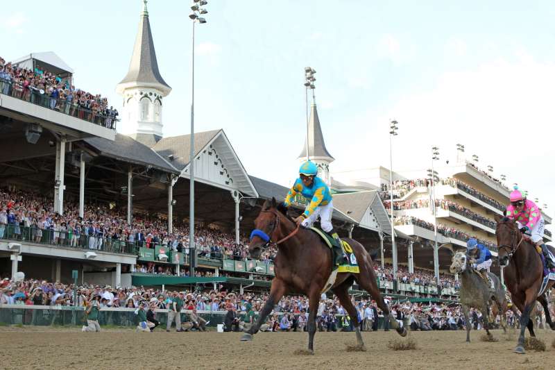 The 2015 Kentucky Derby winner American Pharoah, ridden by Victor Espinoza. The horse won 9 out of 11 races it entered, including the Triple Crown, collecting $8.7 million in prize money.