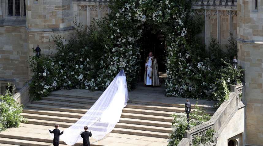 Meghan Markle arrives at St George's Chapel at Windsor Castle for her wedding to Prince Harry, May 19, 2018.  Saturday May 19, 2018.