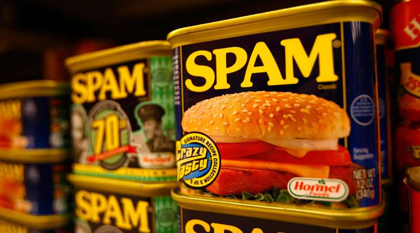 Spam, the often-maligned classic canned lunch meat made by Hormel Foods, is seen on a grocery store shelf May 29, 2008 in Sierra Madre, California. Spam was created in 1937 and was popularized as a staple food for World War II Western allied forces.